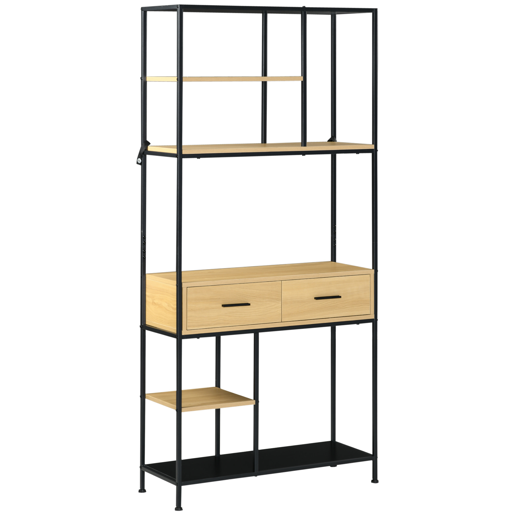 Estantería Industrial de 5 Niveles Mueble Estantería Almacenaje Estantería para Libros con 2 Cajones y Marco de Metal para Salón Oficina 80x30x170,5 cm Roble