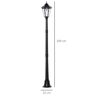 Farola Solar Luz Solar de Exterior con Panel Solar Encendido y Apagado Automático Resistente a la Intemperie Marco de Aluminio IP44 para Terraza Patio 22x22x194 cm Negro