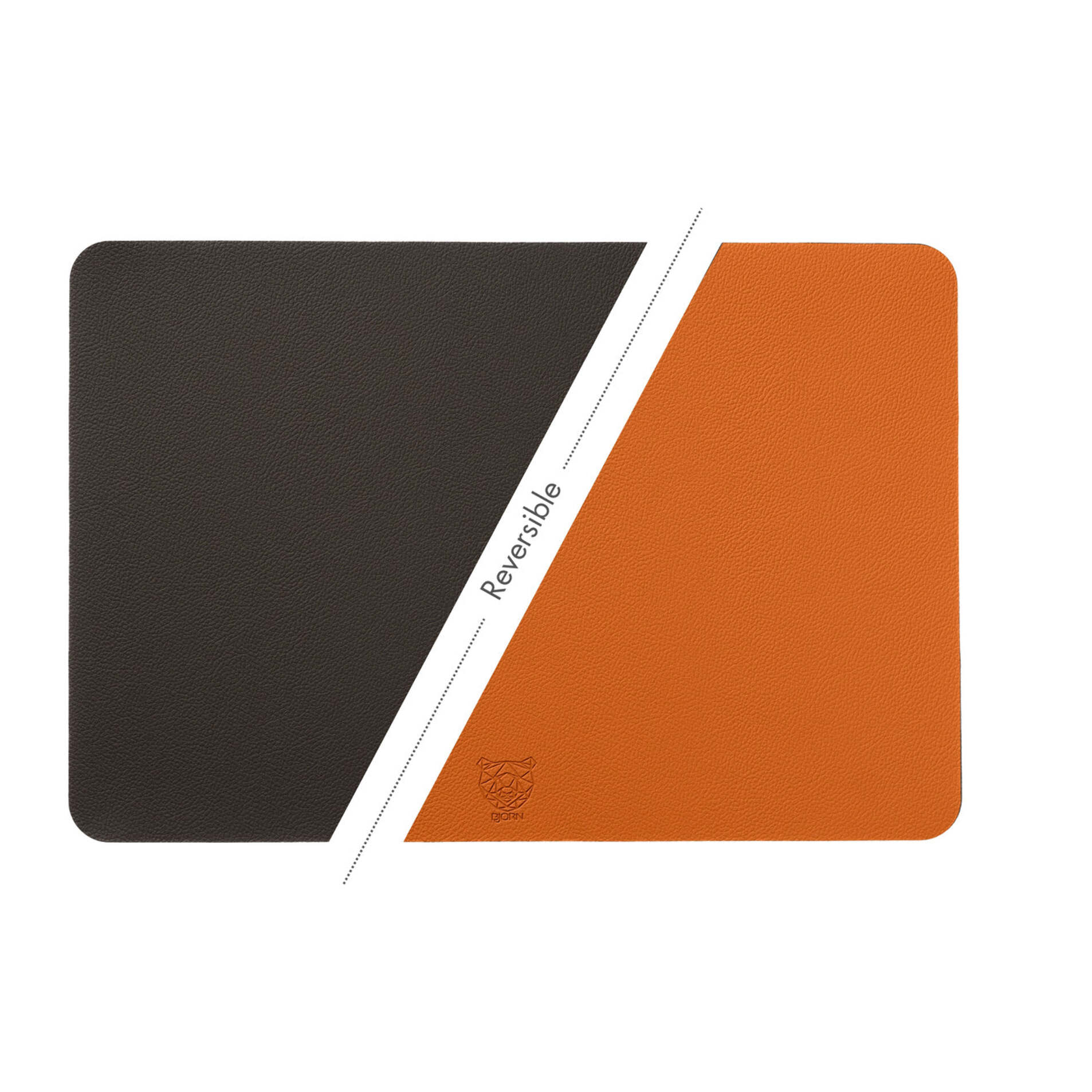 Set de table rectangulaire réversible - 6 pièces - Cuir recyclé orange et chocolat