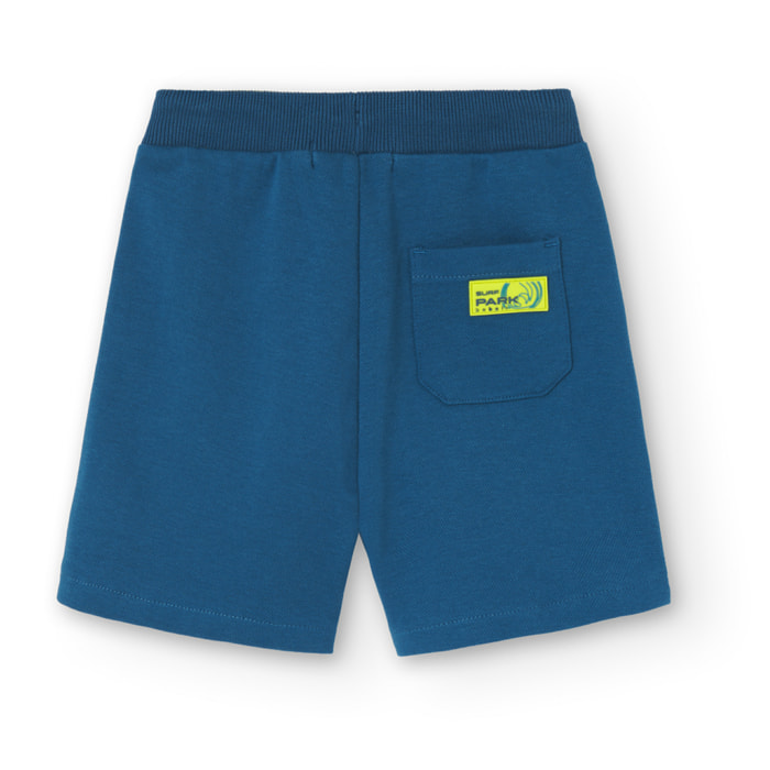 Bermudas niÃ±o, felpa piquÃ© estampadas, azul Ã­ndigo