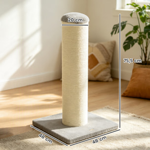 PawHut Poste Rascador para Gatos, Altura 75,5 cm, Rascador para Gatos Interior, Base Estable y Cuerda de Sisal Natural, Gris Claro