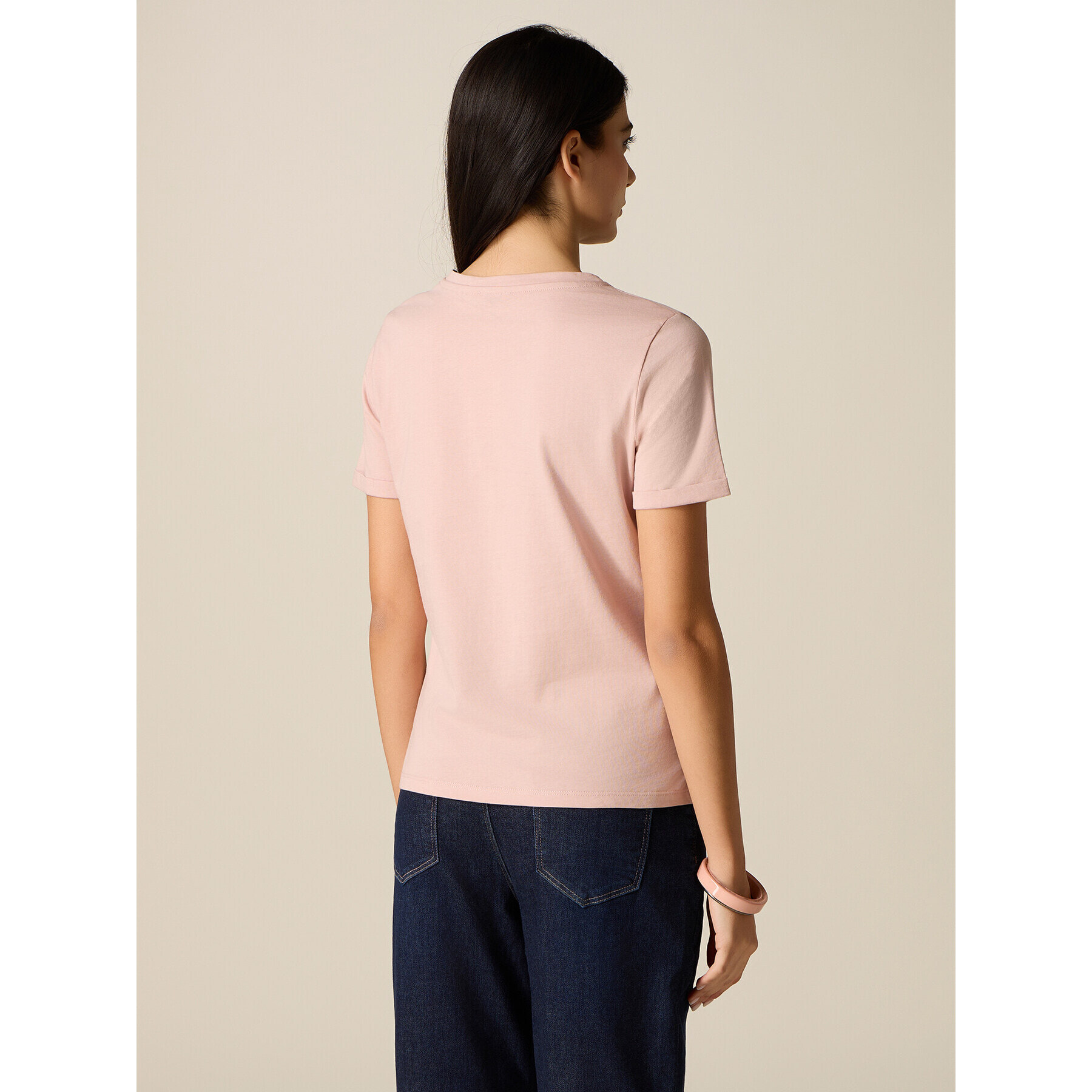 Oltre - T-shirt con intarsio e cristalli - Rosa