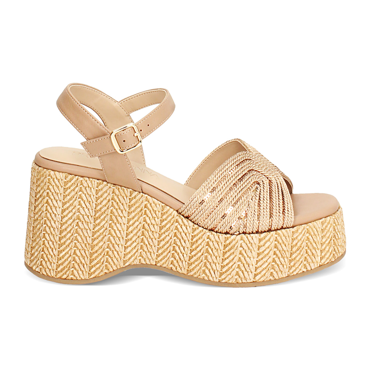 Zeppe donna oro in raffia