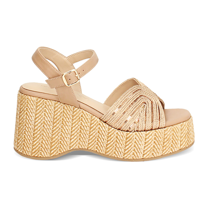 Zeppe donna oro in raffia