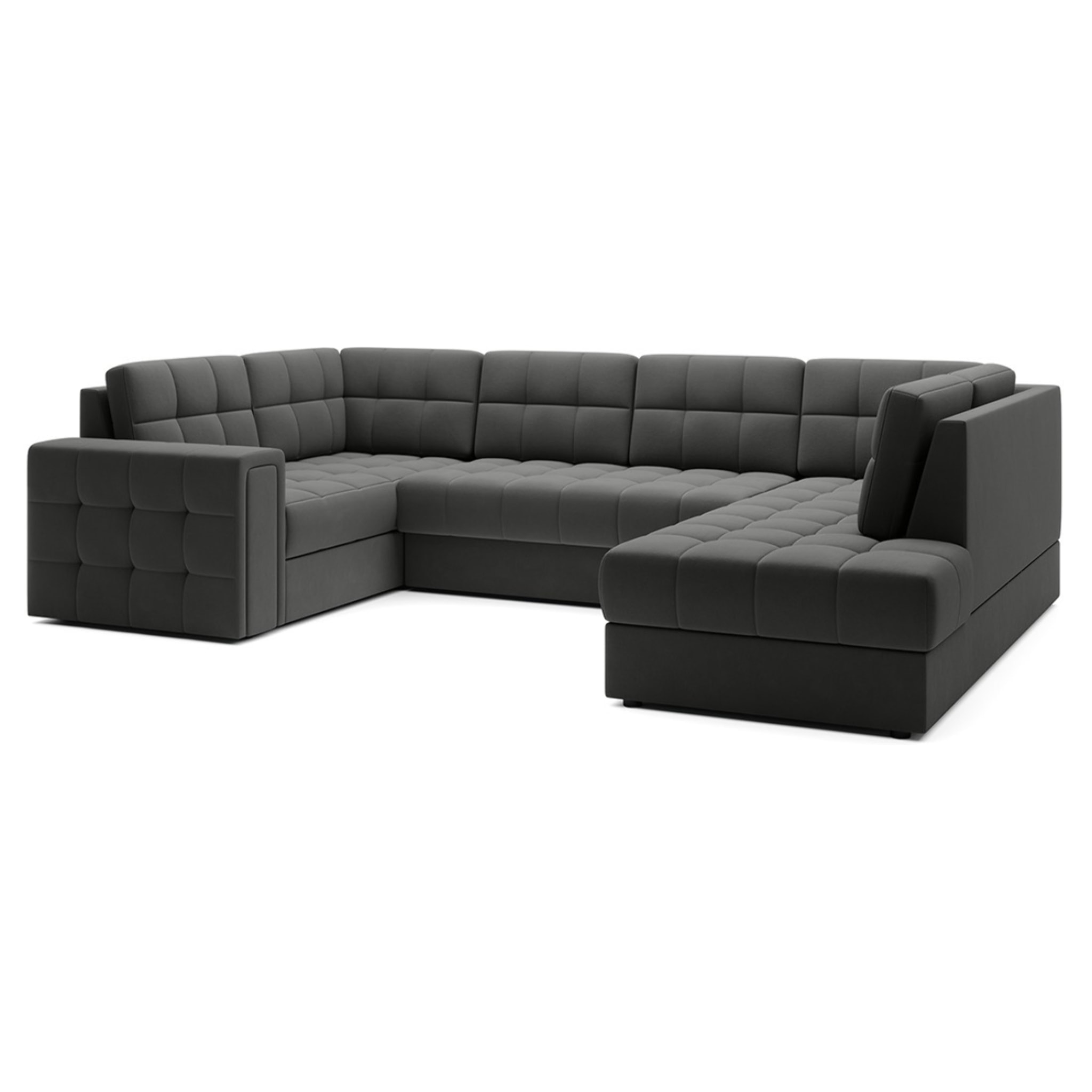 Nappa - Canapé panoramique d'angle gauche 7 places convertible avec coffre en velours - Gris