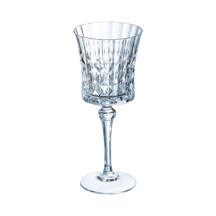 6 verres à vin rouge et blanc 27cl Lady Diamond - Cristal d'Arques - Verre ultra transparent au design vintage