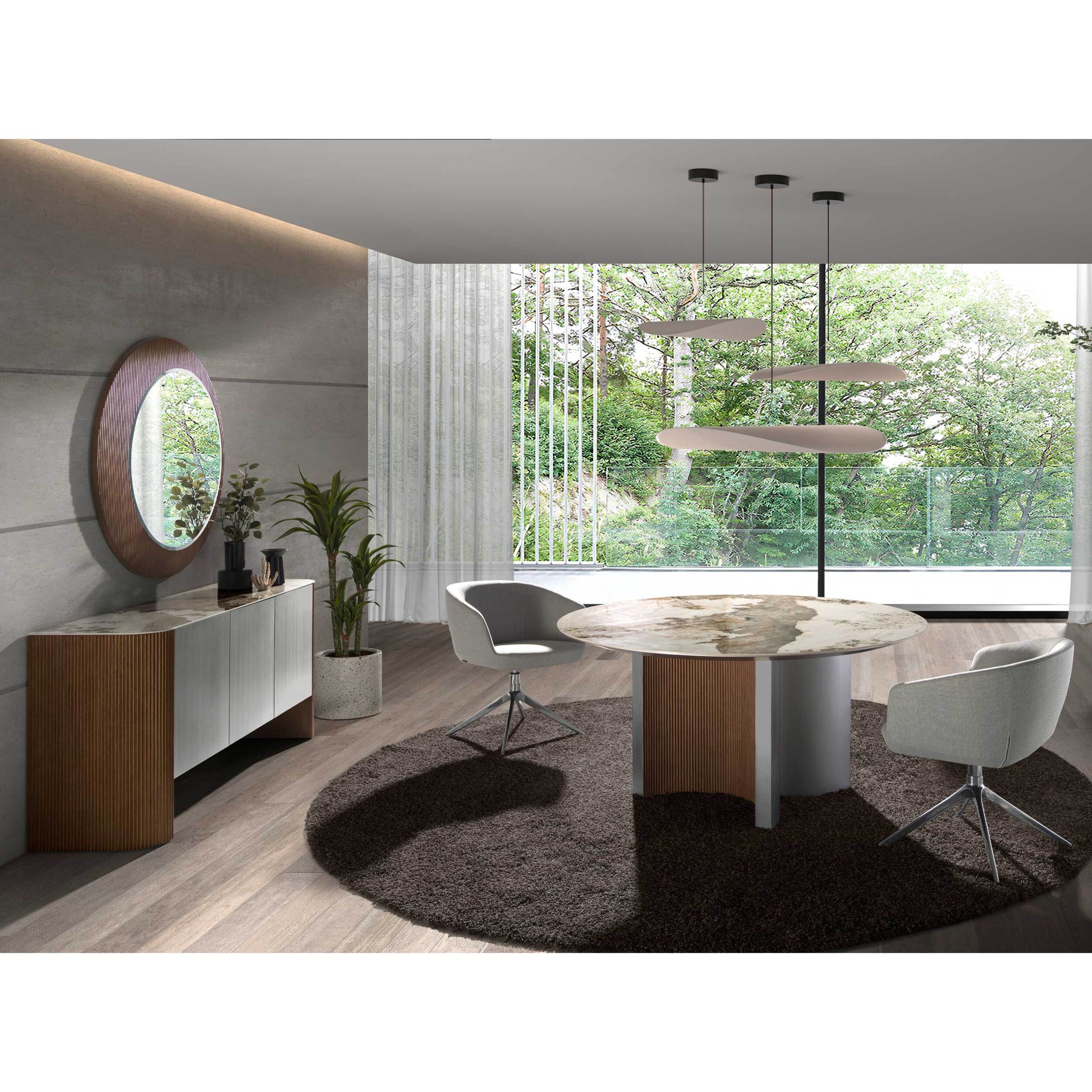 Aparador Angel Cerdá con estructura de Madera MDF lacada en plata y patas de madera en nogal 160x45x80cm