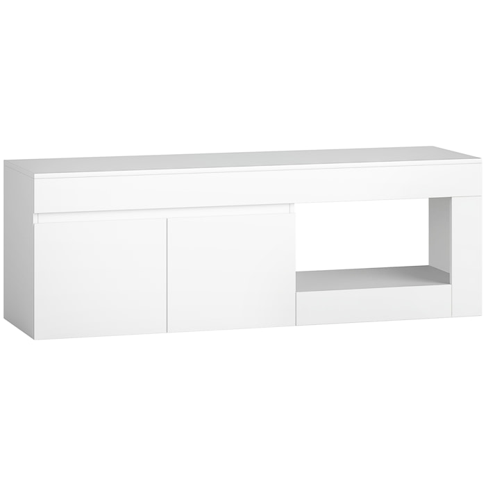 Meuble TV style moderne bicolore 2 portes grande niche 140 x 40 x 48 cm blanc
