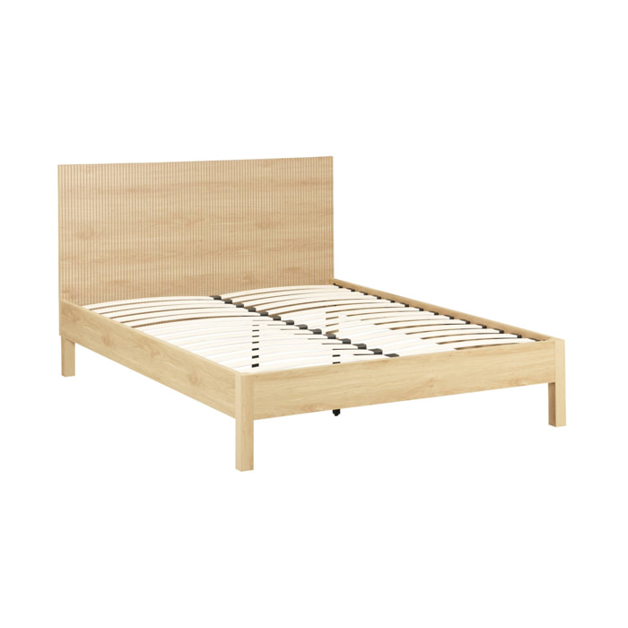 Lit avec sommier à lattes et tête de lit 160x200cm décor bois LINEAR