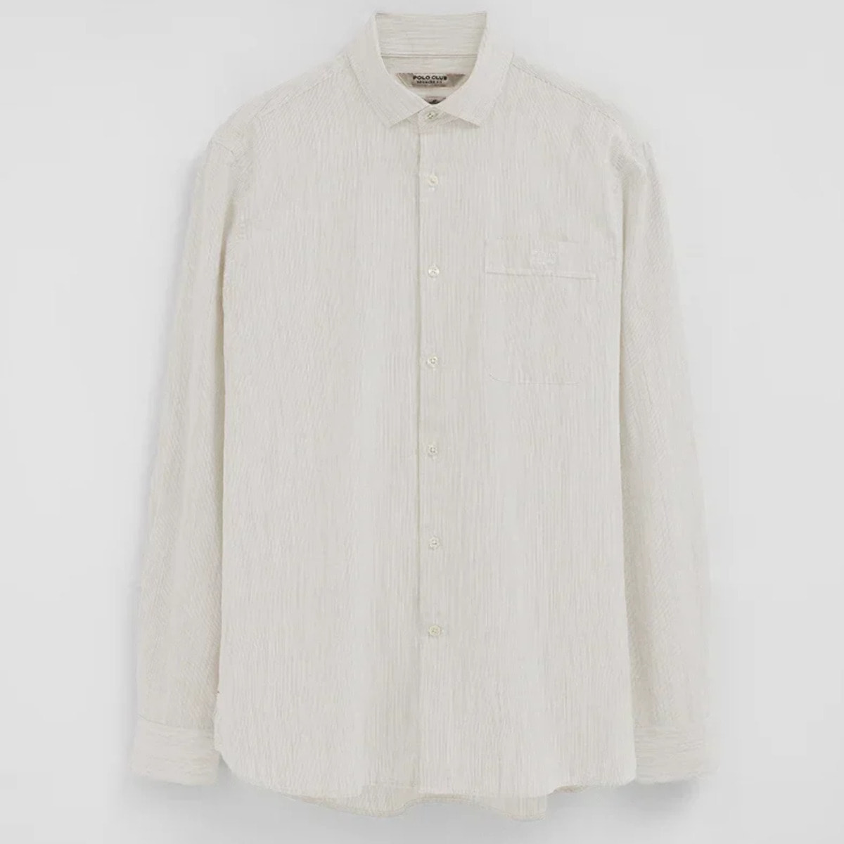 Camisa de rayas cotolino beige de corte regular con bordado Polo Club
