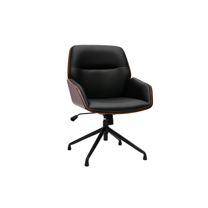 Chaise de bureau design pivotante 360° noir, bois foncé et métal noir MARLOW