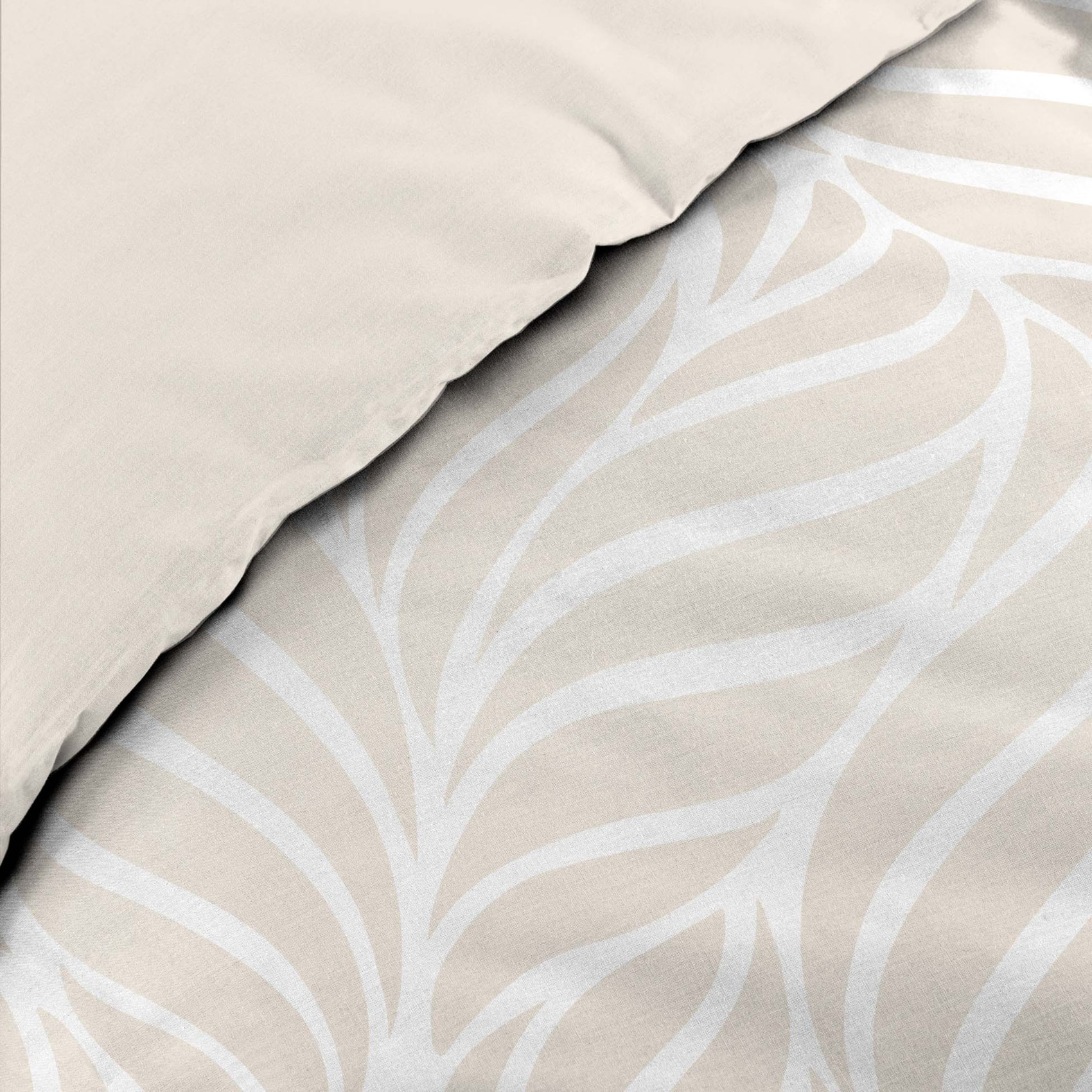 Parure de lit 3 pièces en coton feuille design housse + taies - Naturel