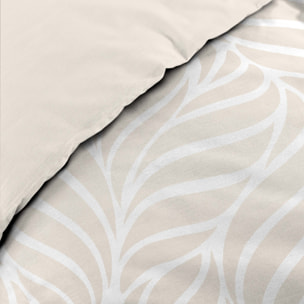 Parure de lit 3 pièces en coton feuille design housse + taies - Naturel