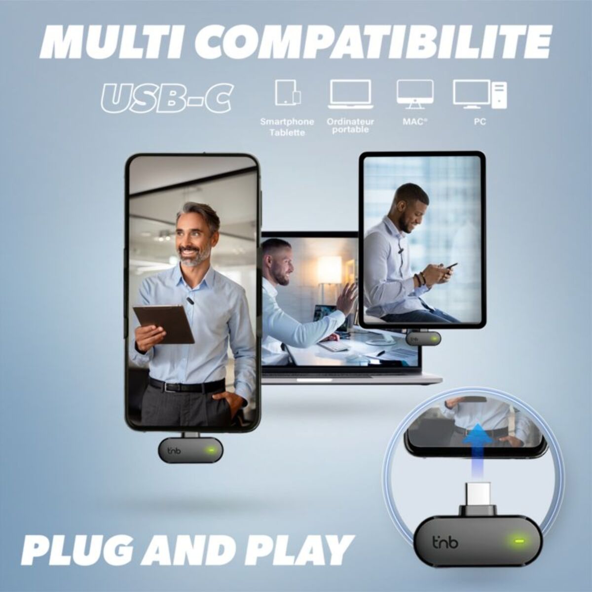 Micro cravate sans fil TNB sans fil avec boitier de charge noir