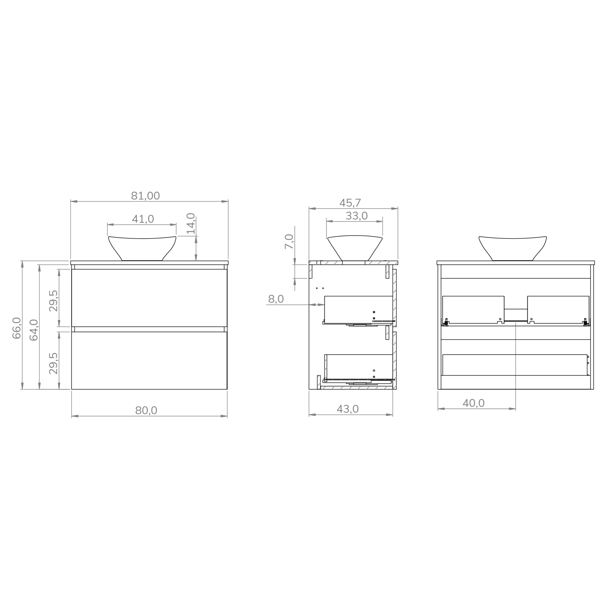 Ensemble Salle de Bain Kaji | 80 cm Teka | Deux Tiroirs | Lavabo Rond sur Plan | N'inclut pas le Miroir | Alday