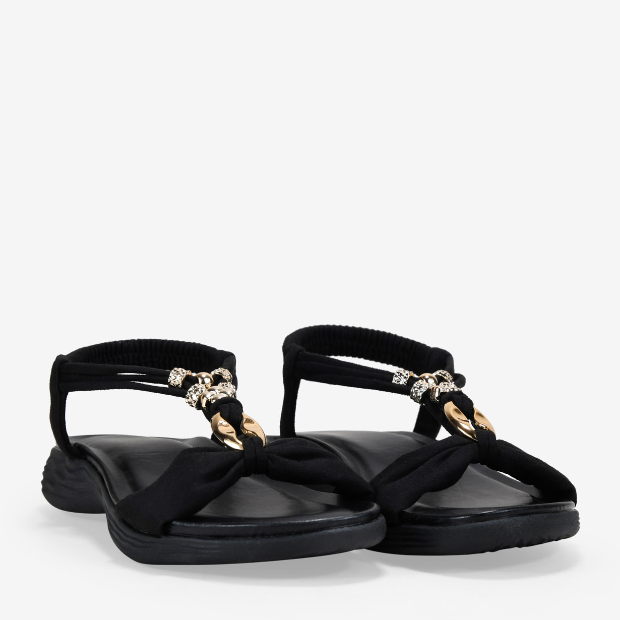 Sandalias elásticas negras con apliques metálicos