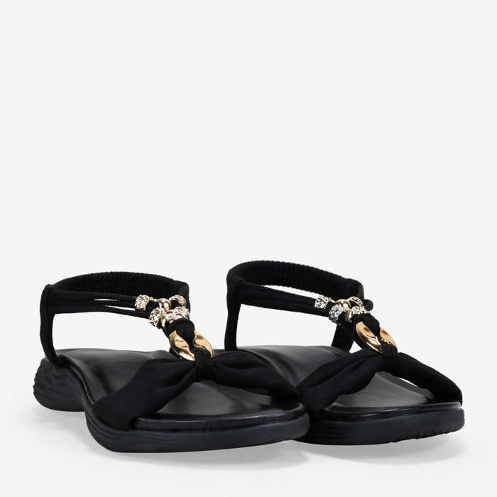 Sandalias elásticas negras con apliques metálicos