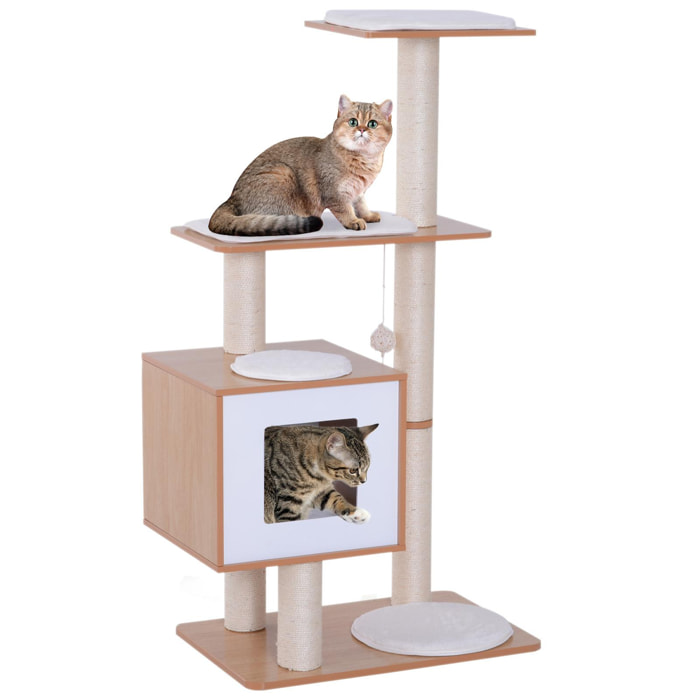 Árbol Rascador para Gatos de Madera 71,5x49,5x120 cm con Cueva y Postes de Sisal