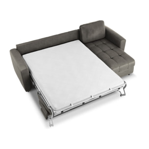 Canapé d'angle droit convertible "Audra" 4 places en cuir véritable gris foncé