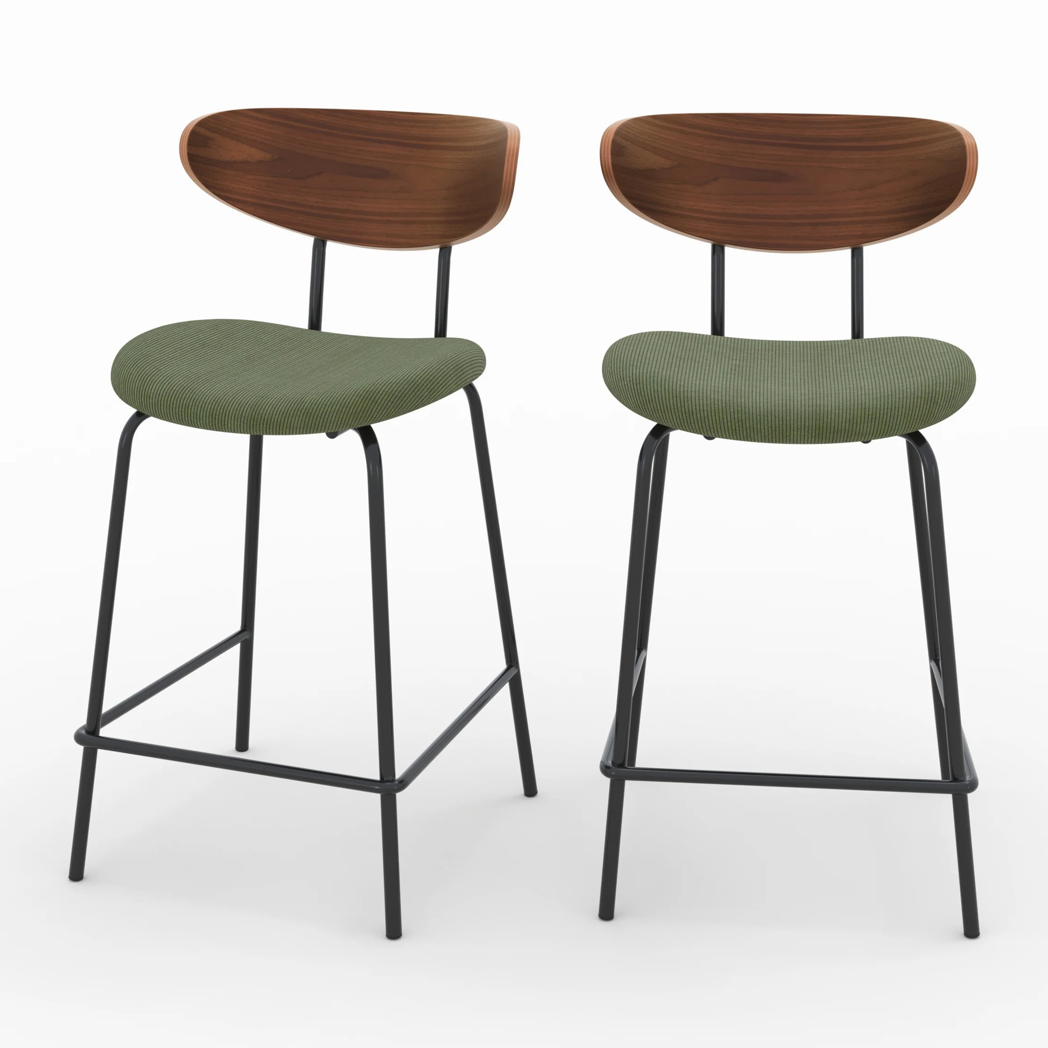 Lot de 2 chaises pour îlot central en velours côtelé kaki 64.5 cm - Jade