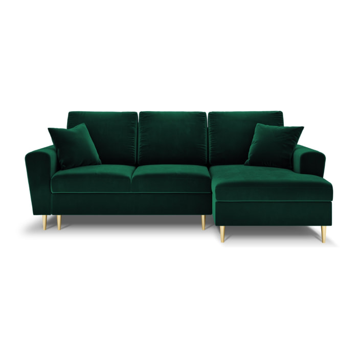 Canapé d'angle droit convertible avec coffre de rangement "Kyoto" 4 places en velours vert bouteille