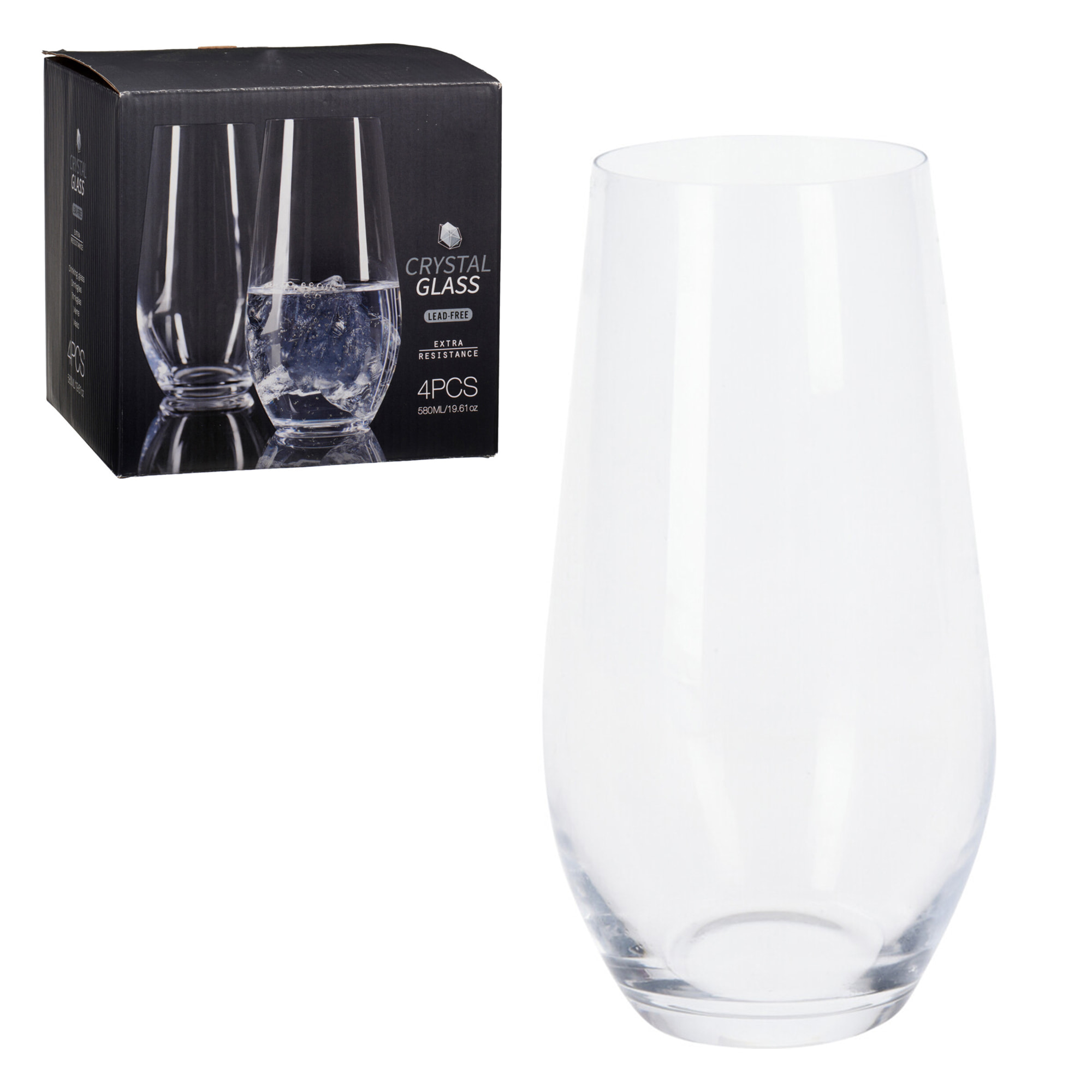 Juego de 4 vasos de cristal transparente con diseño de rayas en relieve de 580 ml