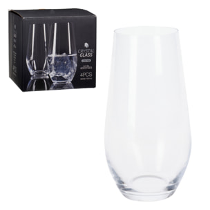 Juego de 4 vasos de cristal transparente con diseño de rayas en relieve de 580 ml
