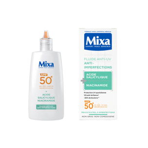 Mixa Fluide quotidien Anti-UV & Anti-Imperfections pour les peaux à imperfections, enrichi en acide salicylique et en niacinamid