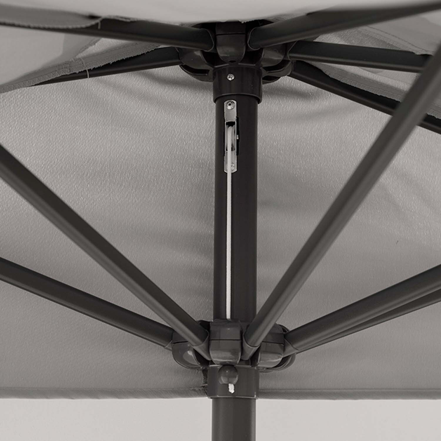 Mezza Luna - Ombrellone a mezza luna con palo centrale da Ø38 mm e telo in poliestere da 180gr/mq con airvent. Ombrellone da balcone o terrazzo grigio L300xP150xH250 cm