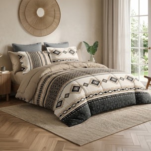 Parure housse de couette 100% coton motif ethnique chic beige et noir - TROIKA