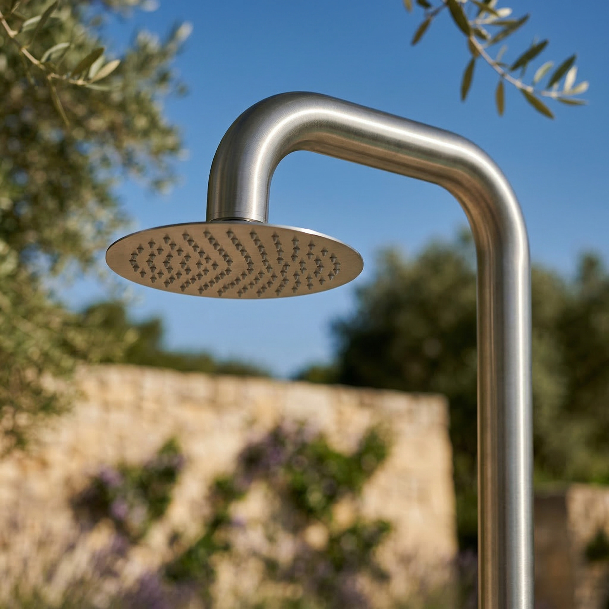 Douche extérieure acier inoxydable 316L, eau chaude/froide, tête de douche orientable 25 cm, douchette à main, brossé (TS1008)