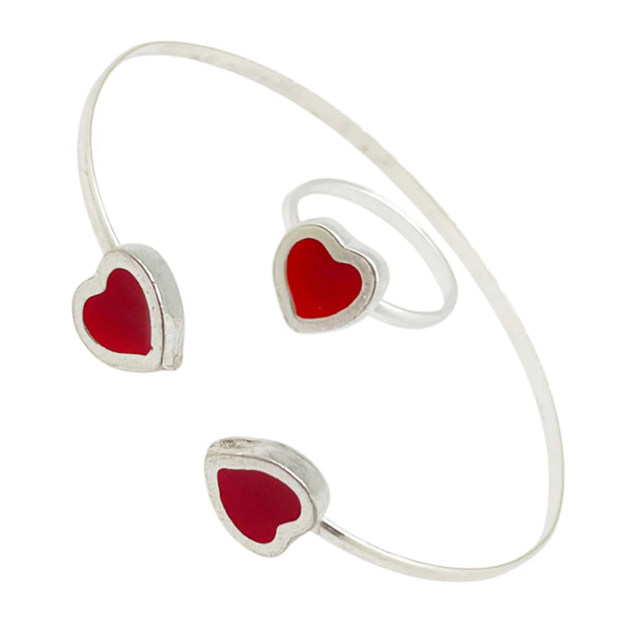 Conjunto Colors Corazón Pulsera y anillo plata 10µ Rojo
