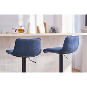 Tabourets de bar réglables pivotants 360° en tissu effet velours texturé bleu foncé et métal noir (lot de 2) BOOST