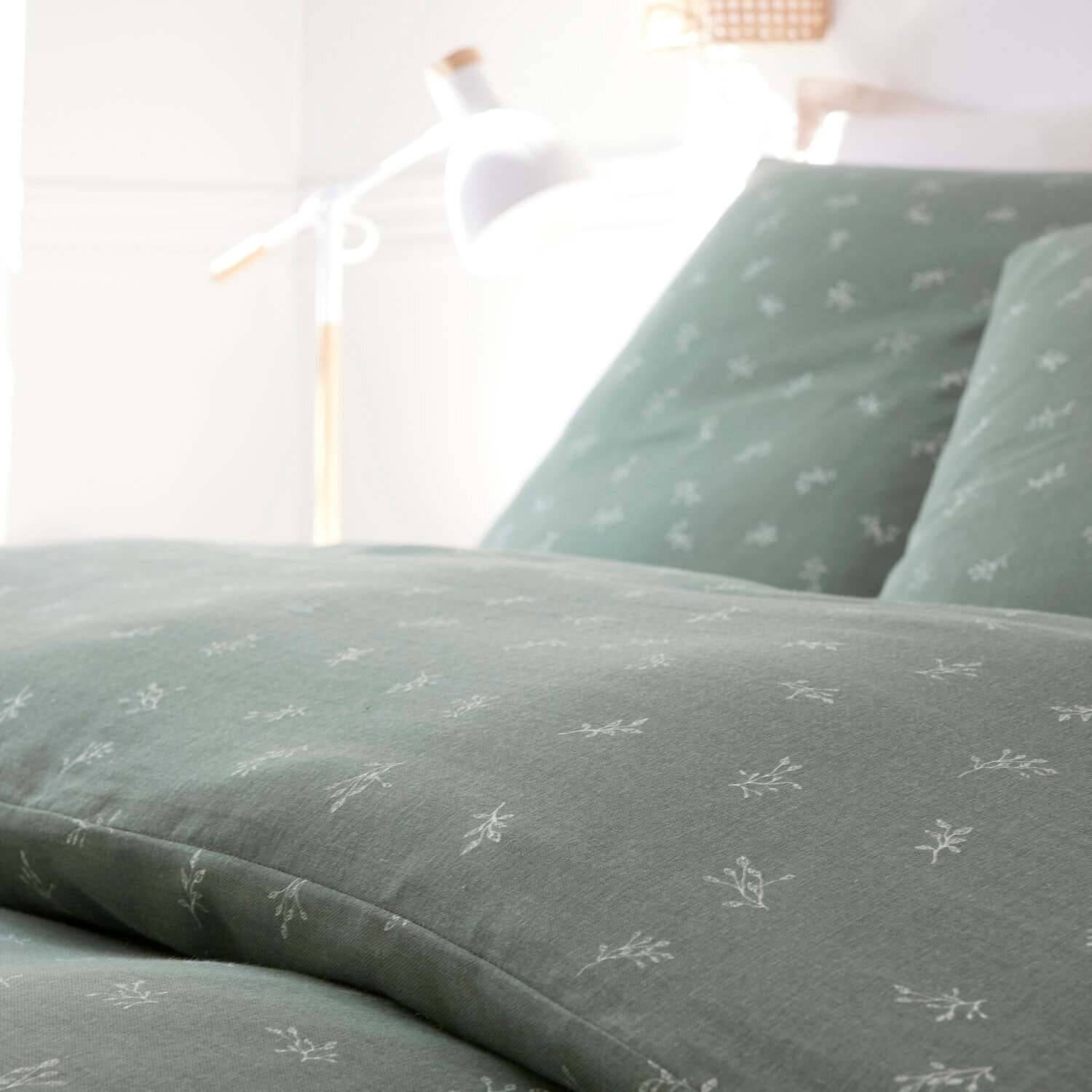Parure housse de couette imprimé 100% gaze de coton - céleste