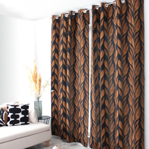 Rideau motif végétal tamisant en coton recyclé - Noir