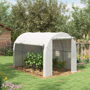 Serre de jardin tunnel 6 m² acier galvanisé renforcé dia. 1,9 cm bâche PE haute densité blanc