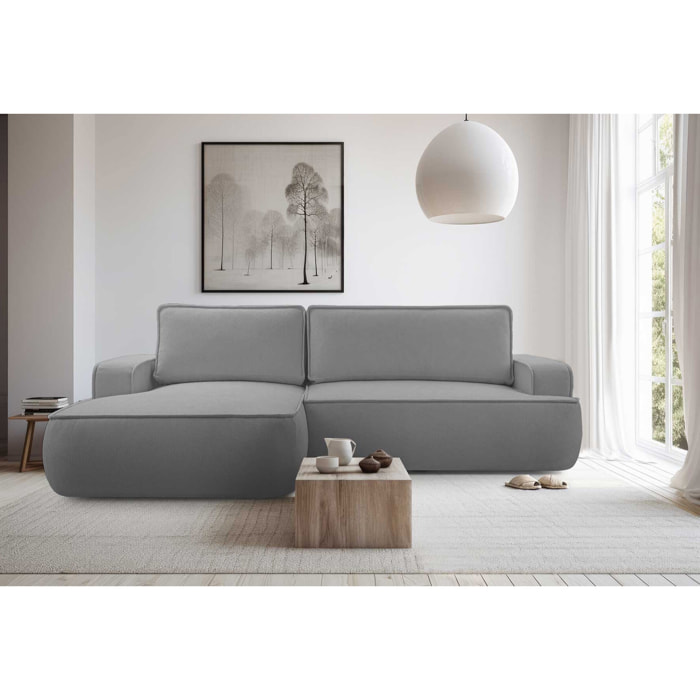 Nessino - canapé d'angle gauche 4 places - convertible avec coffre - en tissu texturé - Gris foncé