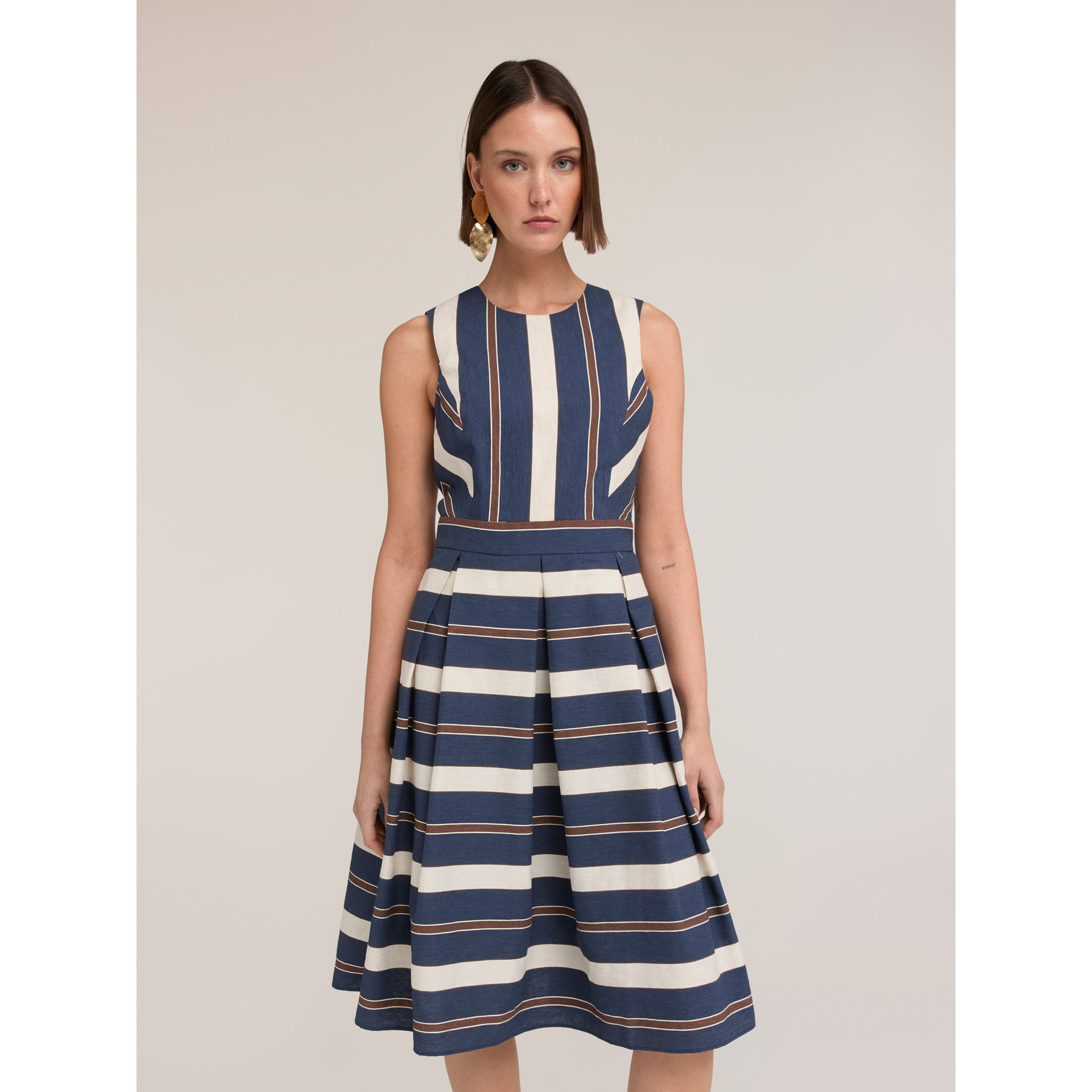 Motivi - Vestido línea A teñido en hilo a rayas - Azul