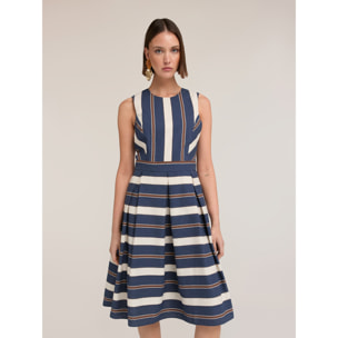 Motivi - Vestido línea A teñido en hilo a rayas - Azul