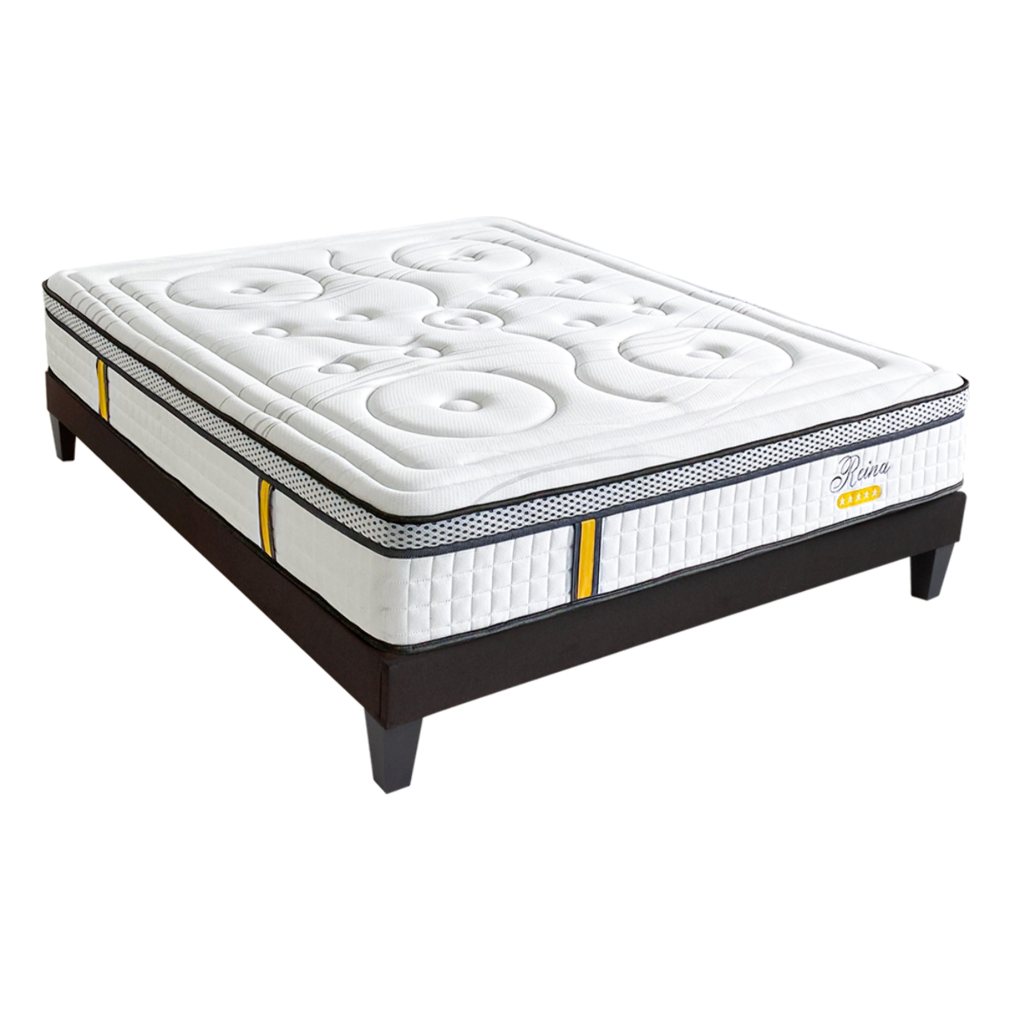 Ensemble Matelas Ressorts ensachés Reina 2.0 avec sommier en bois