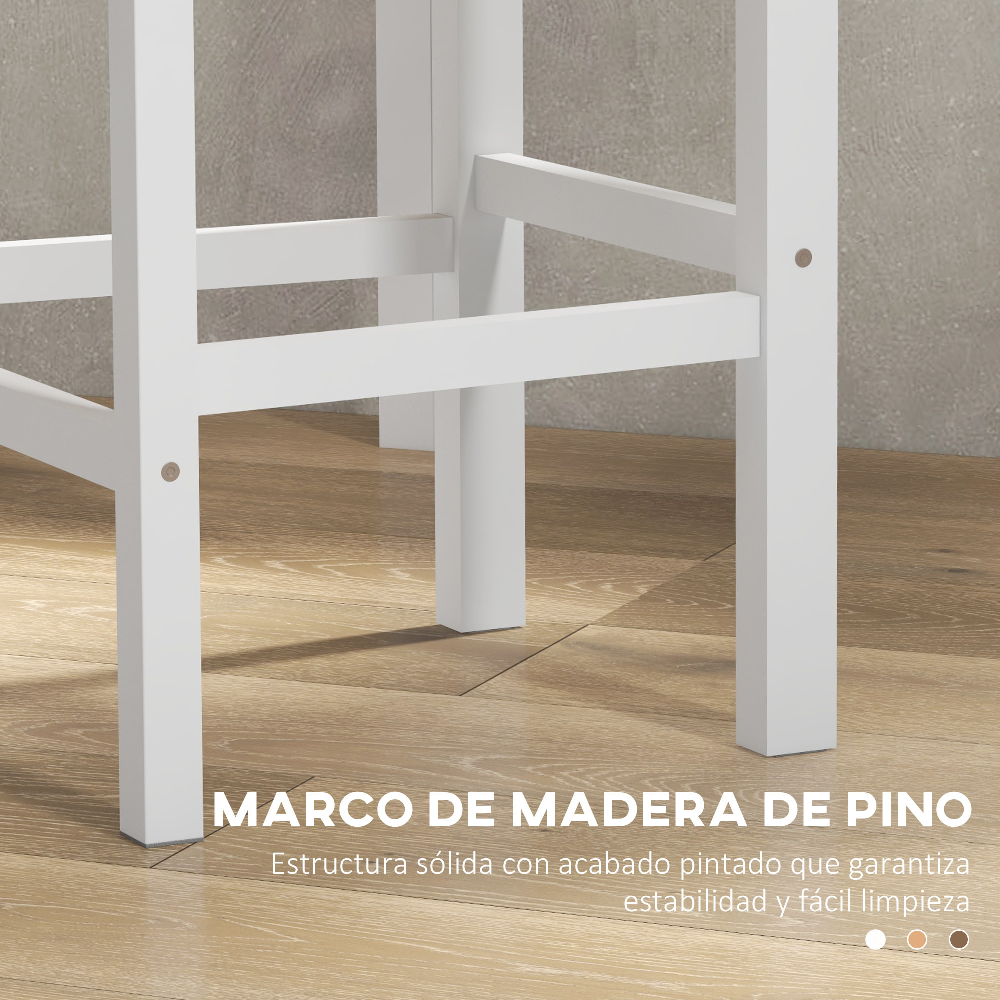 Juego de 2 Taburetes Altos de Cocina, Taburetes de Bar de Madera con Reposapiés y Respaldo Cruzado, Carga 120 kg, para Comedor, Mostrador, Blanco