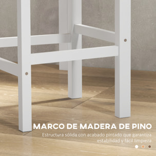 Juego de 2 Taburetes Altos de Cocina, Taburetes de Bar de Madera con Reposapiés y Respaldo Cruzado, Carga 120 kg, para Comedor, Mostrador, Blanco