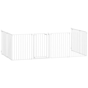 Barrière de sécurité pliable modulable max. L.488cm parc enclos 8 panneaux - porte double verrouillage - acier blanc