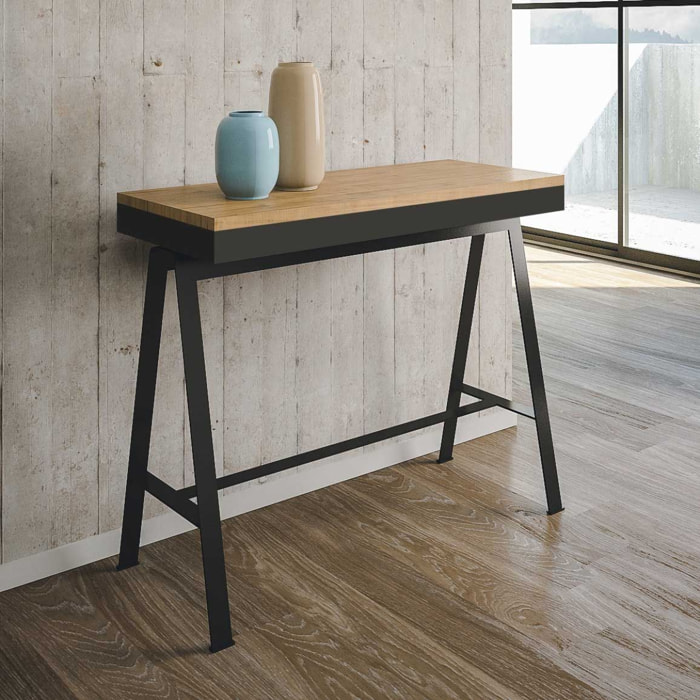 Consola extensible 90x40/196 cm Banco Evolution Small Roble Natural estructura Antracita