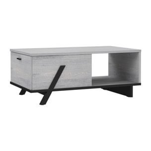 Mesa de centro GOLDEN - puerta lateral abatible - gris y negro mate - 110x50x33cm