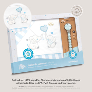 Triptico Cuna Parejita Elefante + Broche Bco/Azul