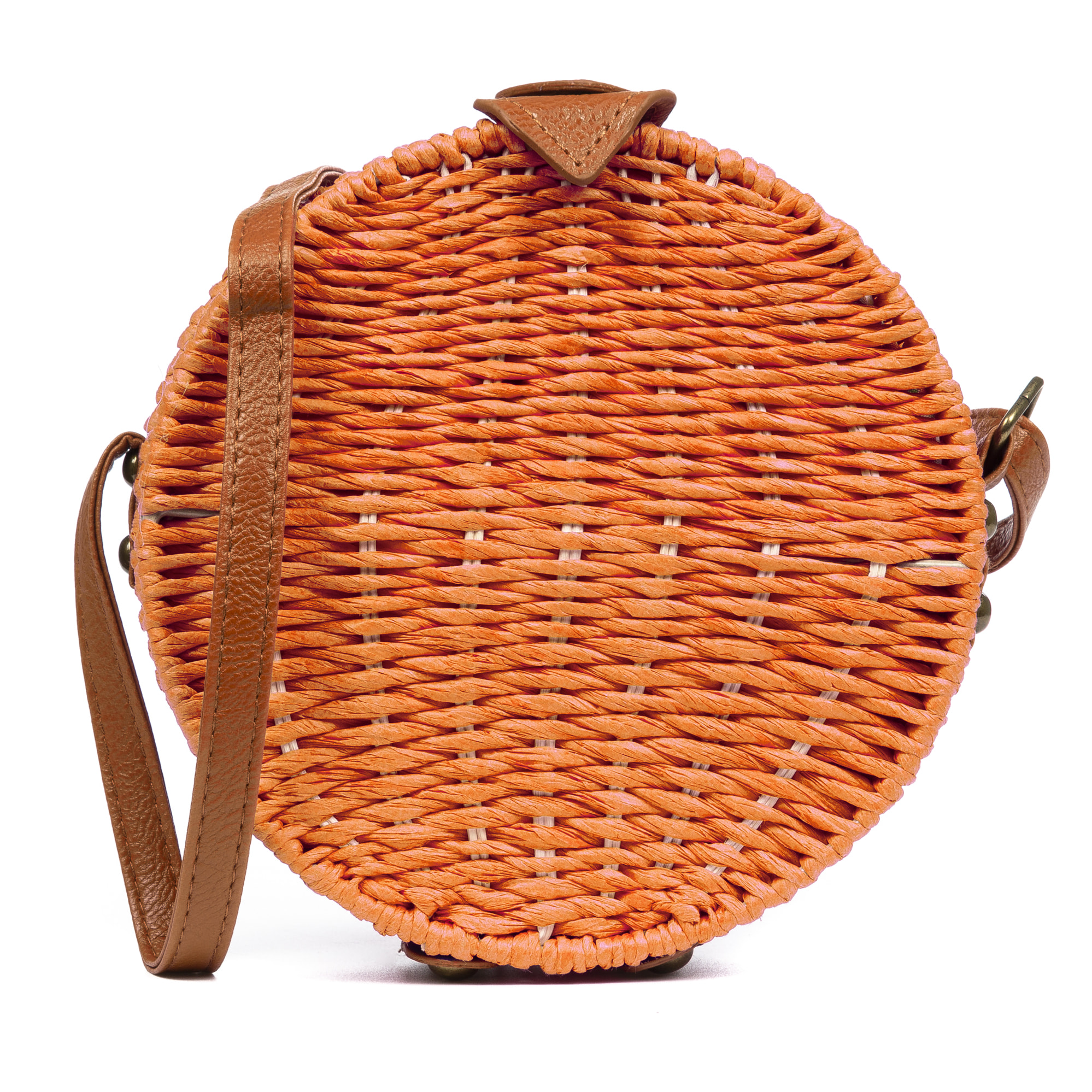 IRIA QUINTANA Borsa a tracolla da donna Cuneo. Tessuto Paglia Pelle Sintetica PU 18x4x18 Cm. Arancia