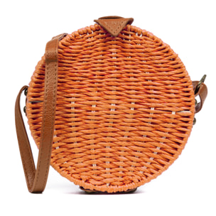 IRIA QUINTANA Borsa a tracolla da donna Cuneo. Tessuto Paglia Pelle Sintetica PU 18x4x18 Cm. Arancia