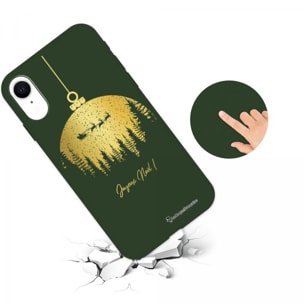 Coque iPhone Xr Silicone Liquide Douce vert kaki Boule à Sapin Doré La Coque Francaise.