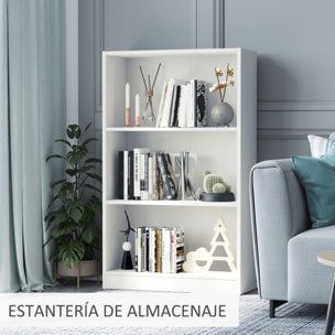 HOMCOM Estantería Librería con 3 Compartimentos de Almacenaje Libros CDs Plantas para Salón Estudio Dormitorio 62,2x24x102,4 cm Blanco